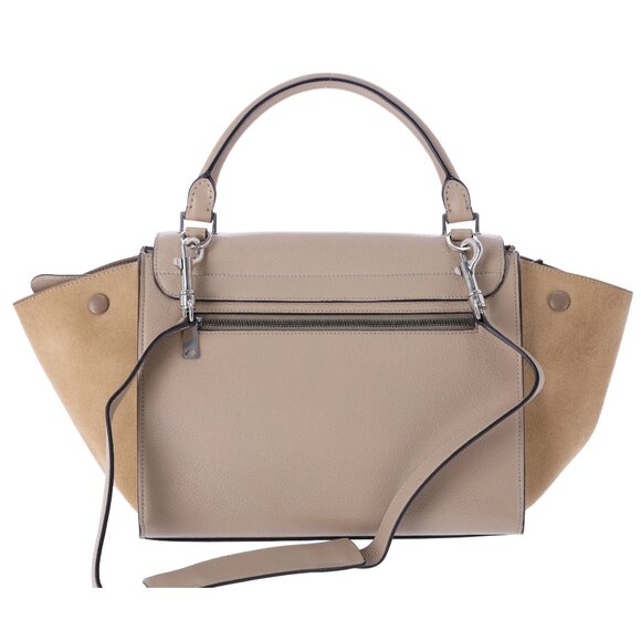 Celine Trapeze Convertible Satchel Crossbody Suede Leather Beige Silver Italy - Picture 6 of 13